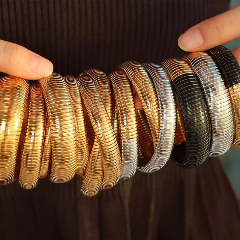 JEWELRY Fashion Stainless Steel Wide Face Bracelet Trendy Color Blocking Bracelet Stretchy Snake Bone for Women My Store