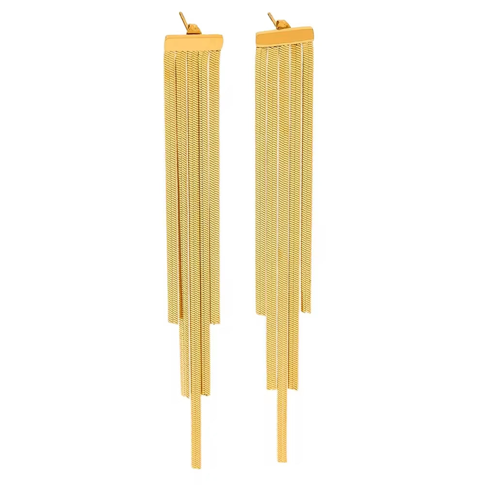 Hot Sell Snake Bone Chain Tassel Earrings Women Jewelry Designer Stainless Steel 18K Gold Plated Fringe Earrings My Store