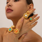 18K Gold Plated Texture Choker Jewelry Set Anniversary Romantic round Shell Pearl Stainless Steel Pendant Necklace My Store