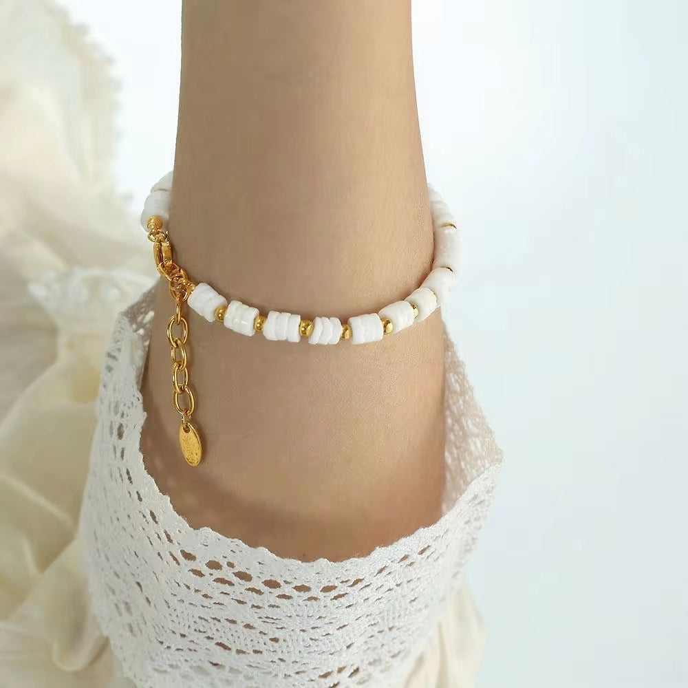 JEWELRY SL07 Natural White Shell Stainless Steel Bracelet White Shell Mother of Pearl Bracelet Fashion Bracelet Jewelry My Store