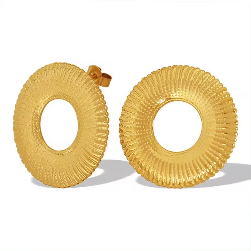 JEWELRY EH176 Exaggerated Titanium Steel Stainless Steel 18K Line Radial Design Circle Earrings for Women My Store