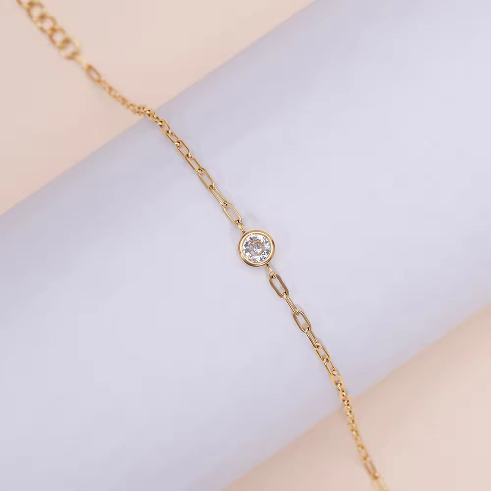 18K PVD Gold Plated Waterproof Stainless Steel Paper Clip Chain round Zirconia Bracelet for Women Wholesale Jewelry My Store