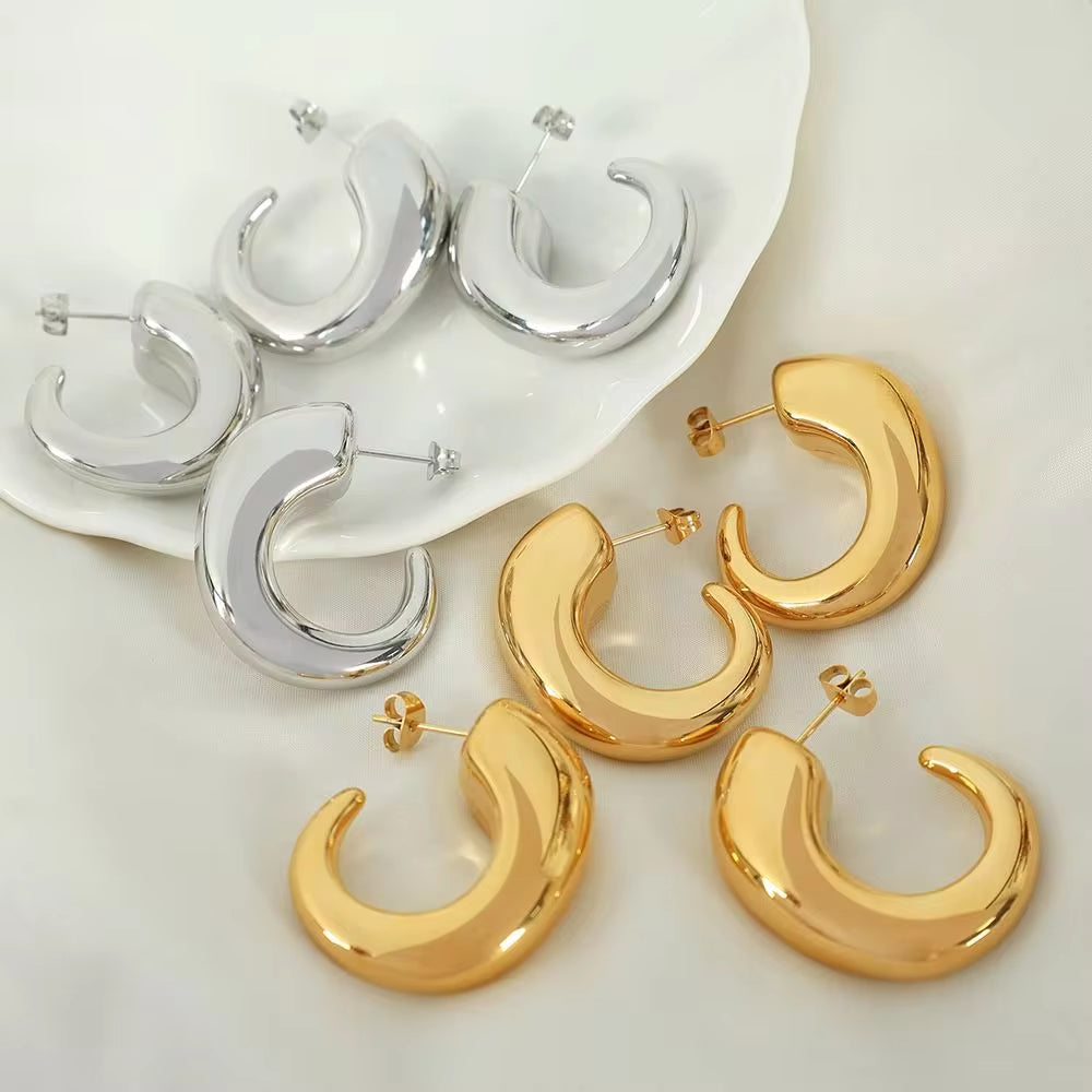 JEWELRY EH230-1 French Haute Sense of 18K Gold C-Shaped Hollow Earrings Geometric Minimalist Earrings for Women My Store
