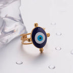 Jewelry 18K Gold Plated Eye Ring Stainless Steel Hollow Layer Blue Enamel Evil Eyes Open Rings My Store