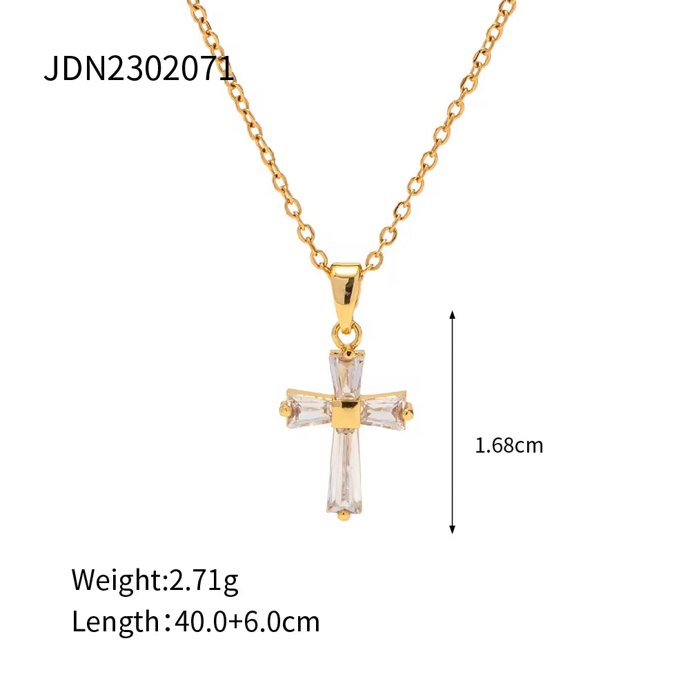 Vintage 18K Gold Plated Clear Cross Zircon Necklace Geometric Cubic Zirconia Crossed Pendant Necklace My Store