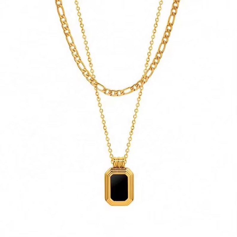 JEWELRY XL65 French Acrylic Double Layered Necklace Collarbone Chain Stainless Steel 18K Gold Plated My Store