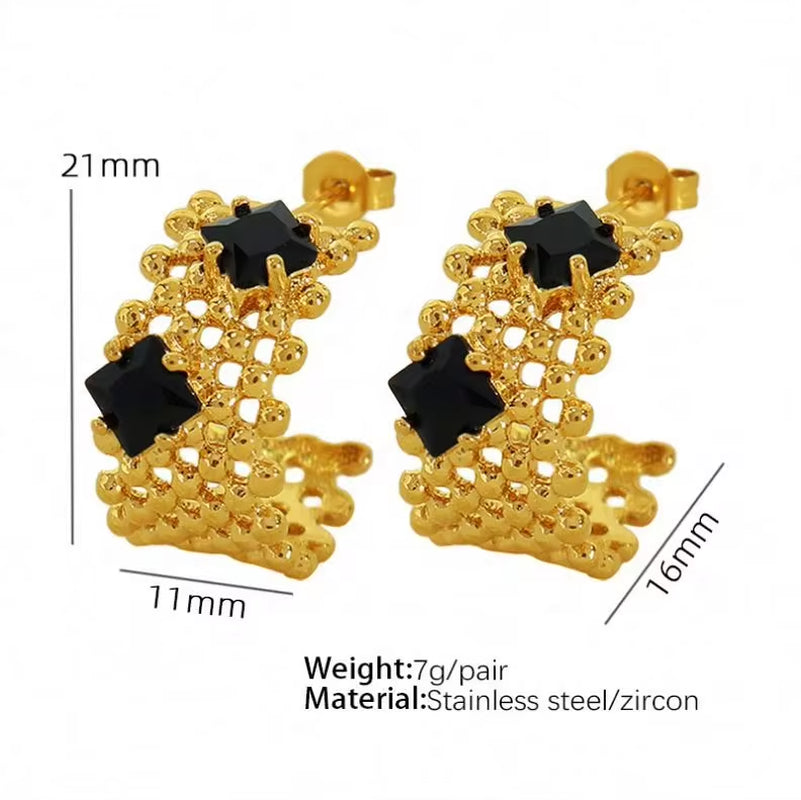 JEWELRY Eh151The Newest Braided and Diamond Encrusted Stainless Steel Earrings with No Discolouration18K Gold My Store