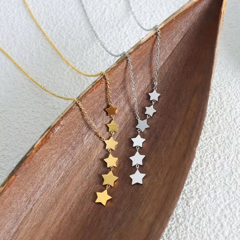 Korean Sweet Gold Plated Star Tassel Charm Pendant Light Luxury Titanium Steel Collarbone Necklace for Women My Store
