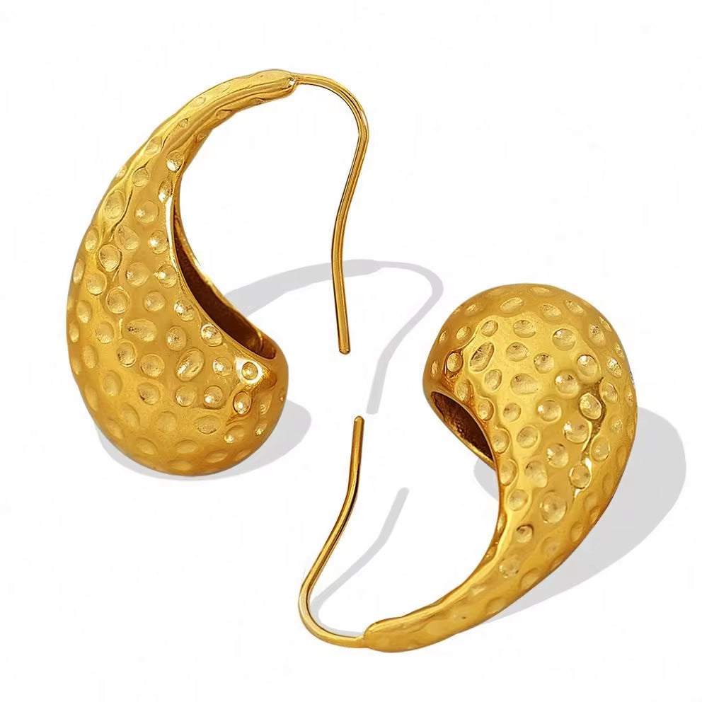 JEWELRY EH91 French 18K Gold Plated Teardrop Polka Dot Hollow Earrings Stainless Steel Fashion My Store