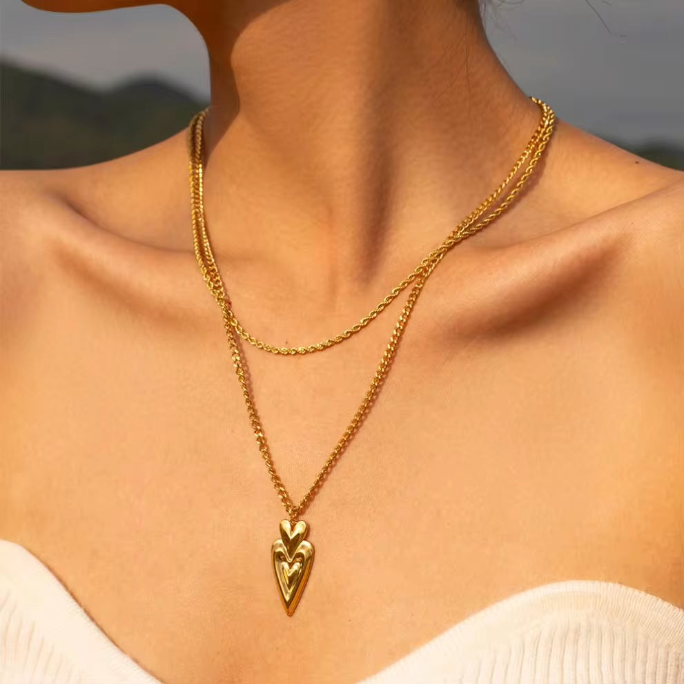 Original Design 18K Gold Plated Stainless Steel Rivet Chunky Texture Heart Earring Necklace for Women My Store