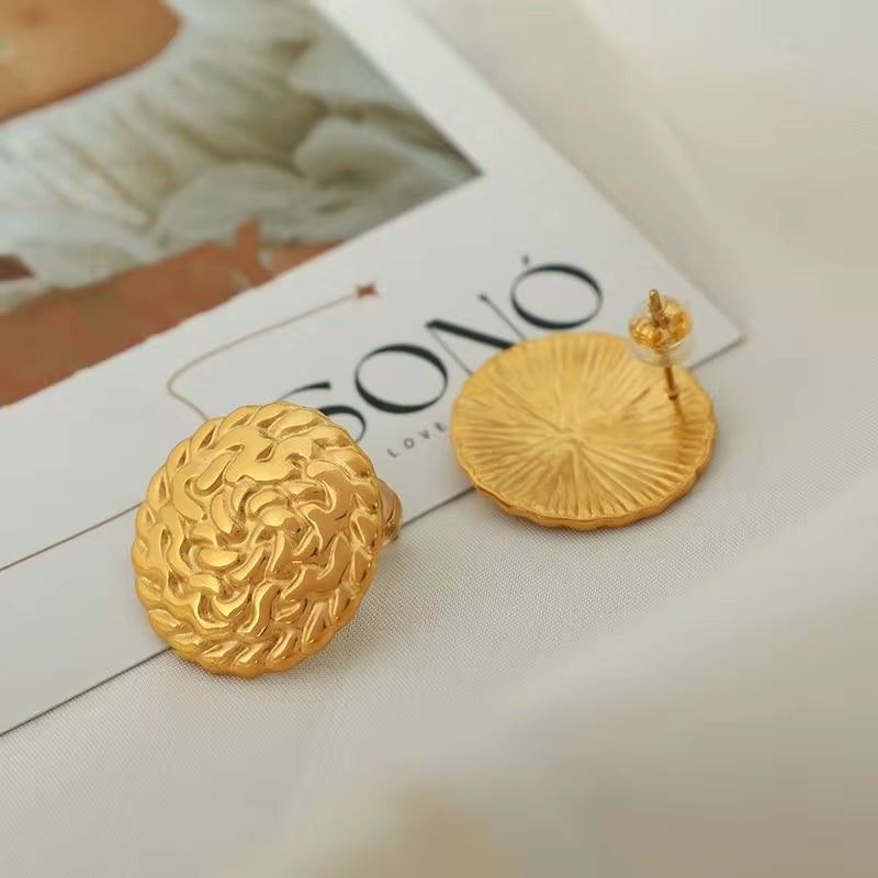 JEWELRY EH189 the Newest Stainless Steel 18K Gold Earrings French Vintage Disc Embossed Earrings for Women My Store