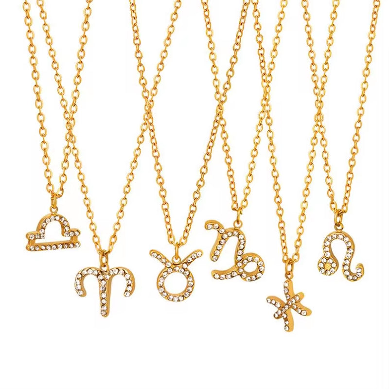 Minimalist Twelve Constellations18K Gold Plated Chain Crystal Charm Zodiac Necklace My Store