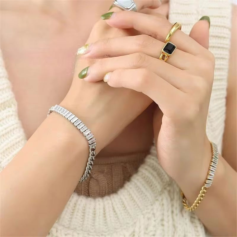 Jewelry Half Tennis Chain Titanium Steel Zircon Splicing Bracelet for Women My Store