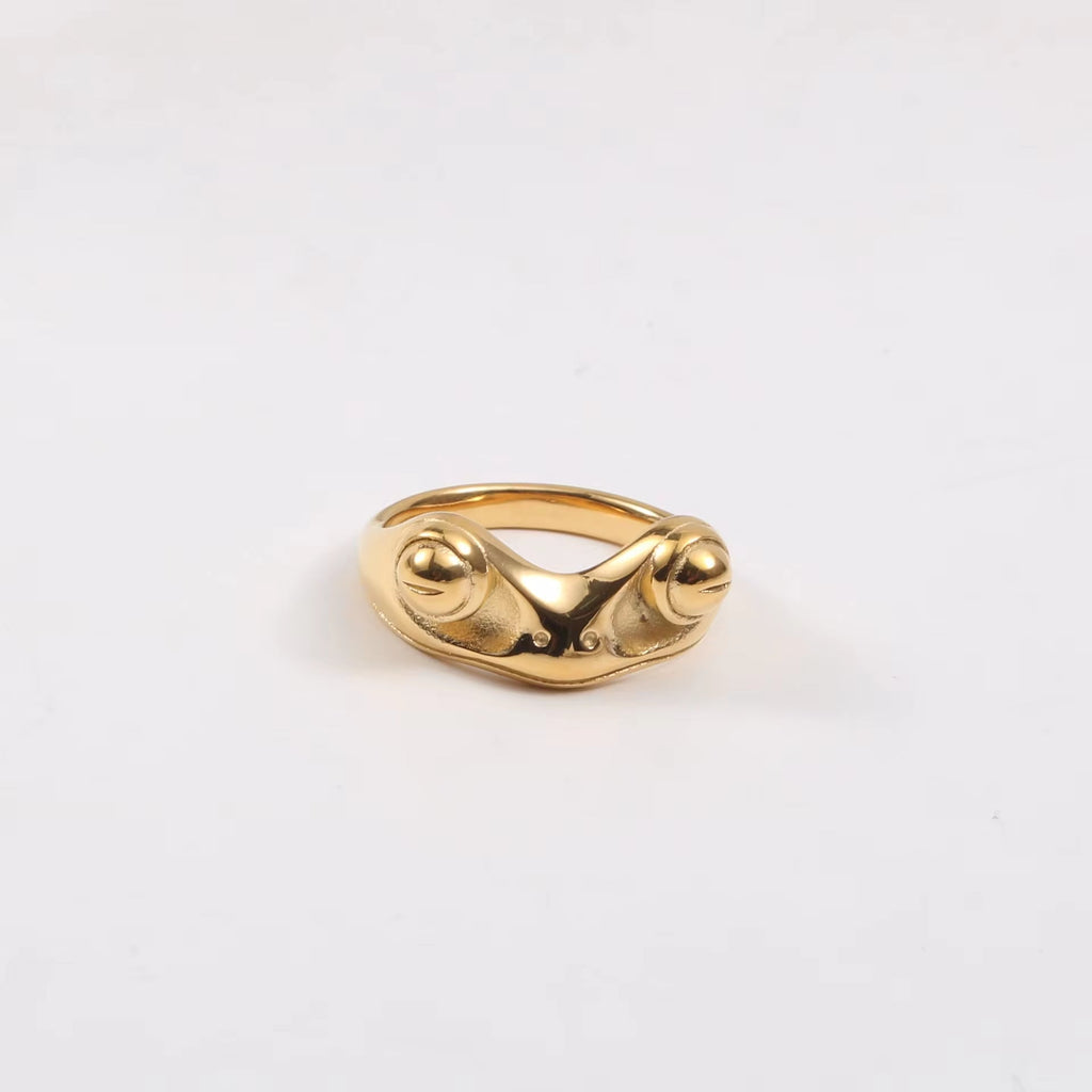 18K Gold Plated Stainless Steel Frog Rings Frog Shape Design Waterproof High Polished Hip Hop Rings for Women My Store