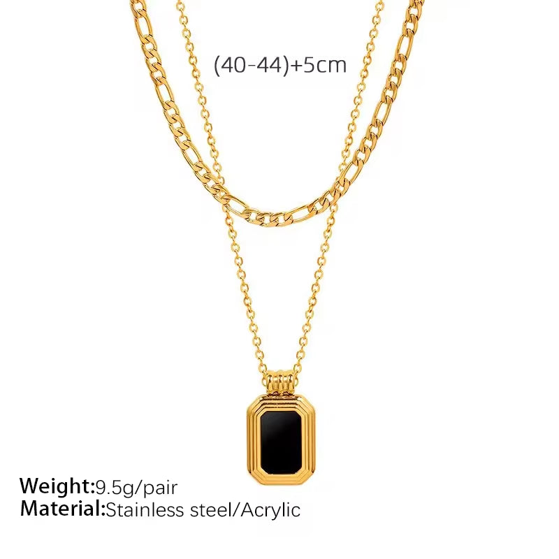JEWELRY XL65 French Acrylic Double Layered Necklace Collarbone Chain Stainless Steel 18K Gold Plated My Store