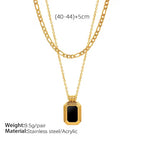 JEWELRY XL65 French Acrylic Double Layered Necklace Collarbone Chain Stainless Steel 18K Gold Plated My Store