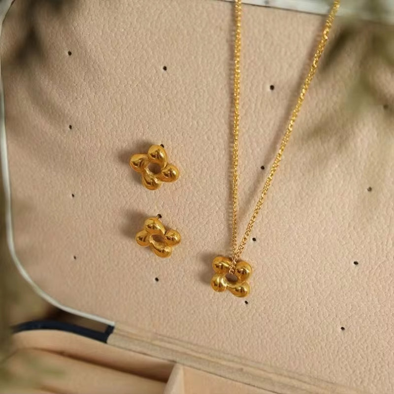 JEWELRY XL33-EH26 Hot Selling Rotating Flower Stainless Steel Necklace Earrings Set Fashion Necklace for Women My Store