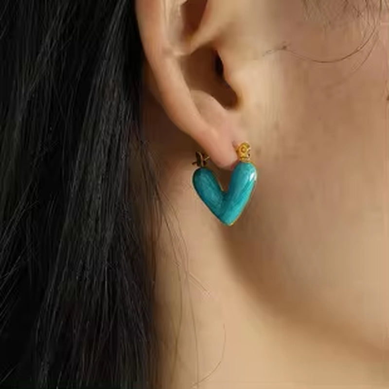 JEWELRY EH62 Factory Hot Sale Explosive Earrings Fresh and Sweet Heart-Shaped Enamel Earrings My Store