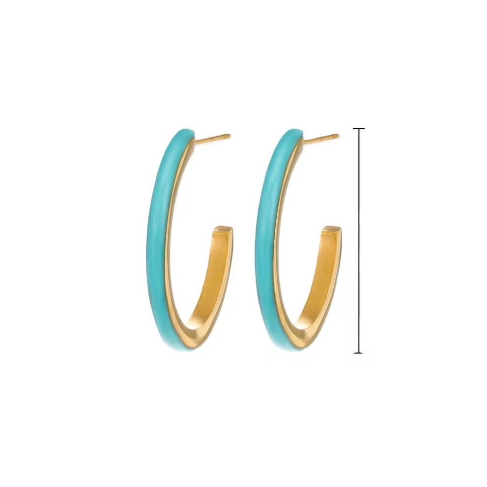 Vintage Blue Oil Dripping U-Shaped Geometric Open Earrings Stainless Steel Jewelry Gift Stud Earrings for Women My Store