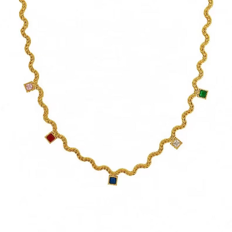 JEWELRY XL48-51 Fashion Wave Tassel Flower Necklace Colorful Zirconia Collarbone Necklace for Women My Store