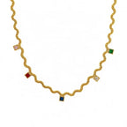 JEWELRY XL48-51 Fashion Wave Tassel Flower Necklace Colorful Zirconia Collarbone Necklace for Women My Store