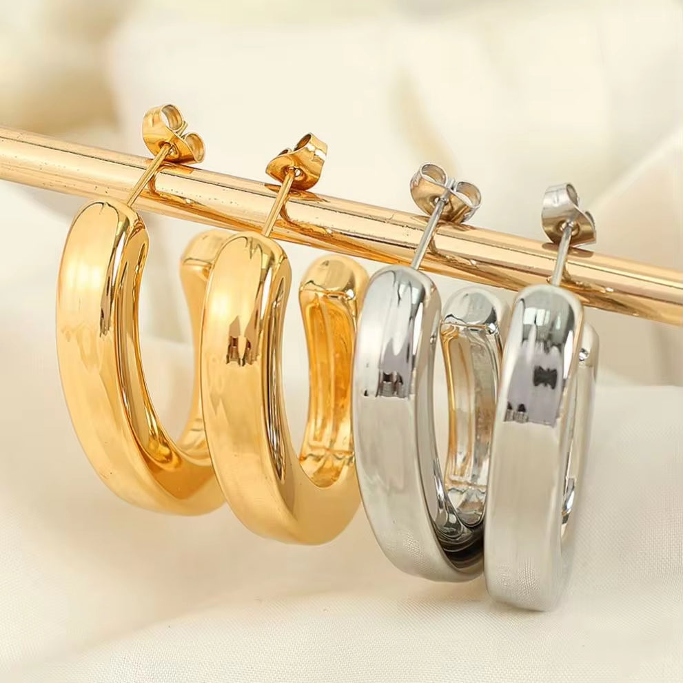 JEWELRY EH283 French Glossy Design C-Shaped Earrings Stainless Steel 18K Gold Plated Earrings My Store