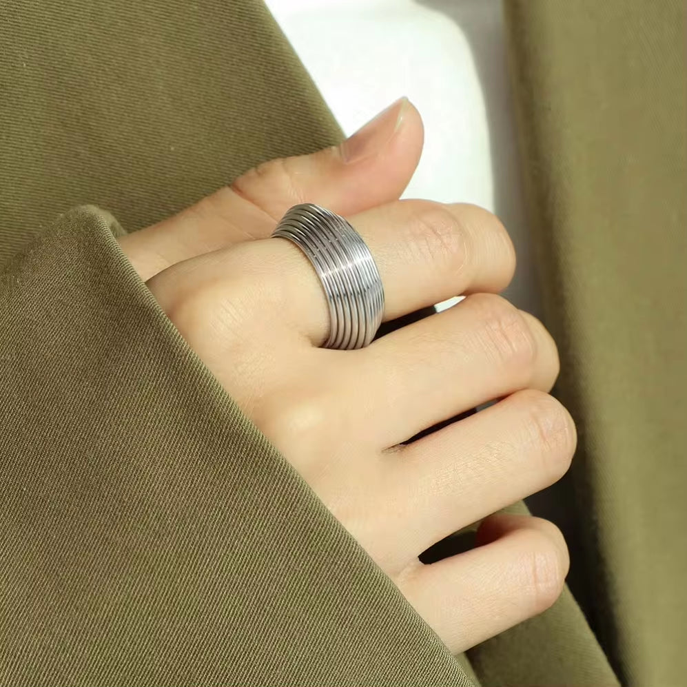 JEWELRY JZ20 New Exaggerated Geometric 18K Gold Plated Multi-Layer Stripe Ring My Store