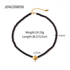 18K Gold Plated Stainless Steel Gift Black Obsidian Beads 3D Dimensional Heart Pendant Choker Necklace Women My Store