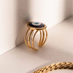 Jewelry 18K Gold Plated Three Layer Eye Ring Stainless Steel Blue Enamel Evil Eyes Stacking Rings My Store