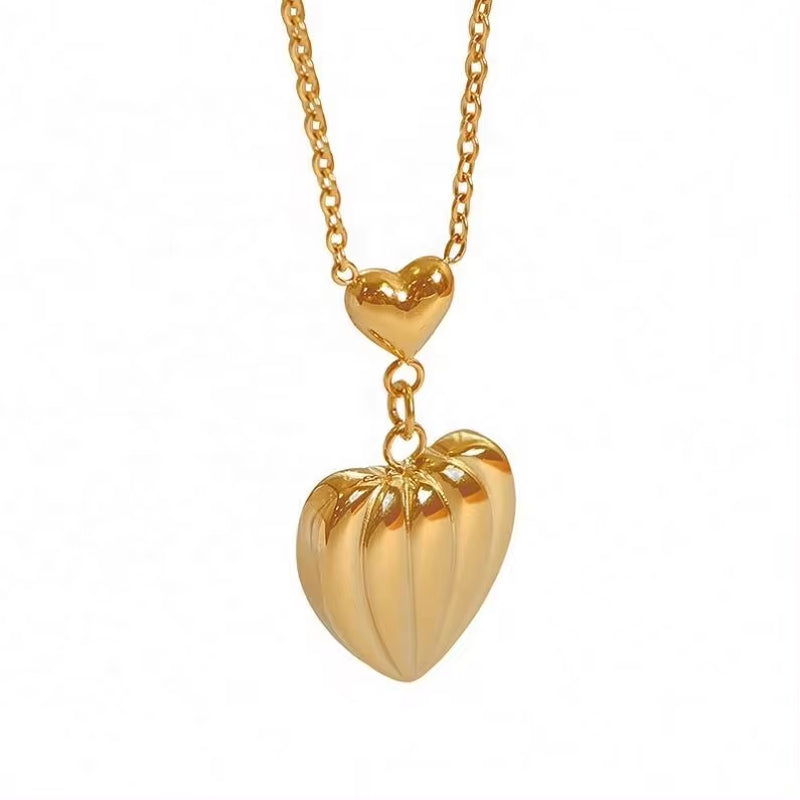 JEWELRY XL03 French Love Heart Peach Heart Striped Collarbone Chain Plated with 18K Gold Stainless Steel Necklace My Store