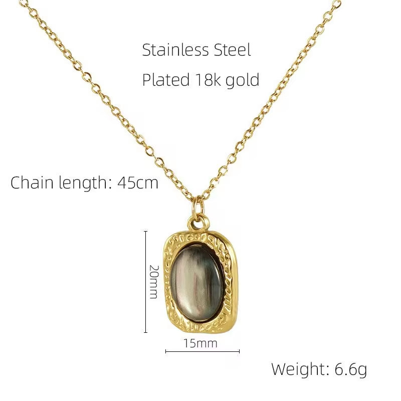 Fashion Waterproof Natural Stone Necklace Pendant Stainless Steel Gold Plated Pearl Necklace My Store