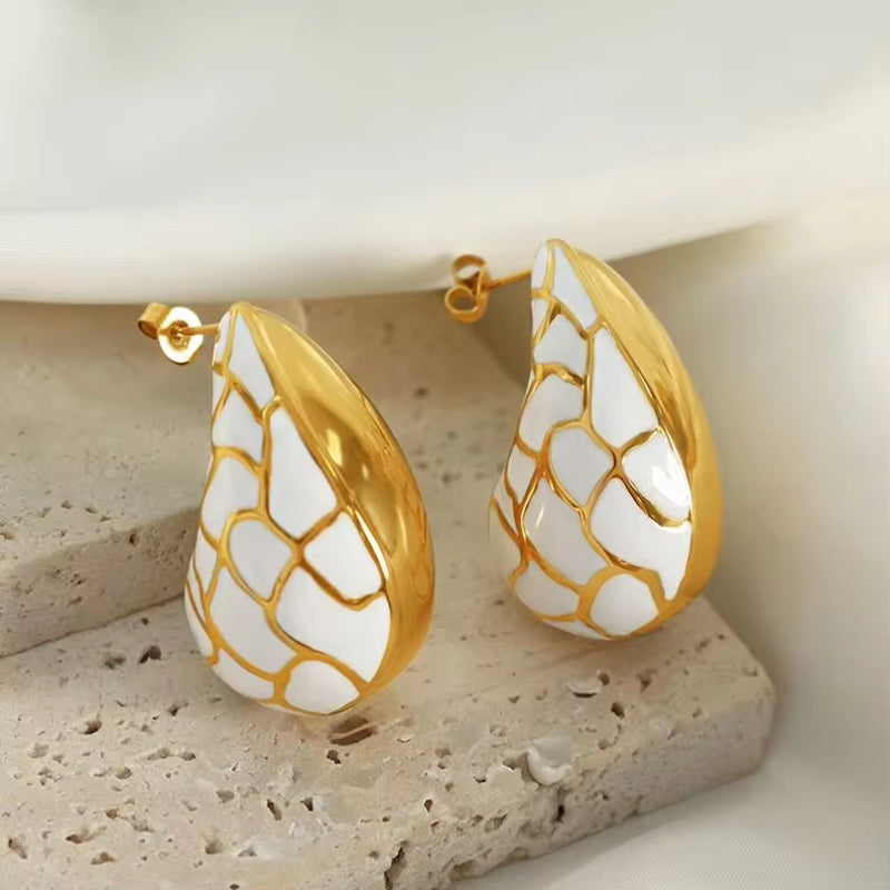 JEWELRY EH145 Wholesalers 18K Gold Plated Stainless Steel Teardrop Shape Oil Drop Colorblock Earrings My Store