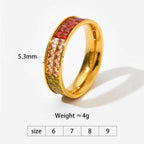 Classic Hot Sell Double Layer Square Crystal Pave Multicolor Stainless Steel Ring Colorful Diamond Rings Jewelry Wome My Store