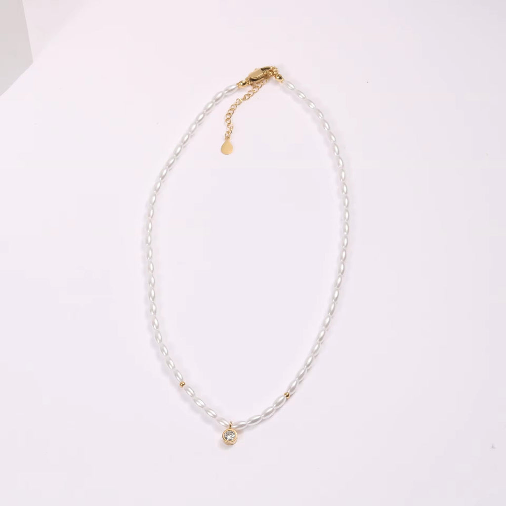 Waterproof Stainless Steel Seed Bead Choker Necklace Fashion Baroque Freshwater Pearl round Zircon Pendant Necklaces My Store
