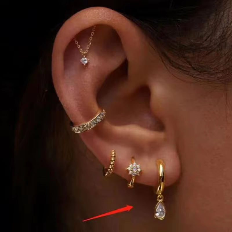 18K Gold Plated Earrings Stainless Steel Waterdrop Zircon Hoop Earring for Girls FJE0176 My Store