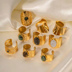 Smooth Gold Plated Full Zirconia Open Ring Stainless Steel Tiger Eye Turquoise Stone Stacking Rings Jewelry Girls My Store