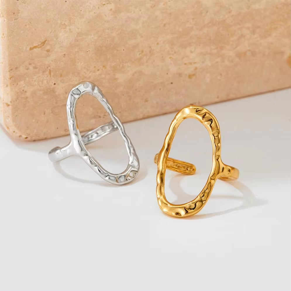 Punk Simple Oval round Rings Chic 18K Gold Plated Adjustable Opening Cuff Geometric Stainless Steel Ring for Women Men Unisex My Store