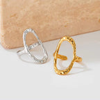 Punk Simple Oval round Rings Chic 18K Gold Plated Adjustable Opening Cuff Geometric Stainless Steel Ring for Women Men Unisex My Store