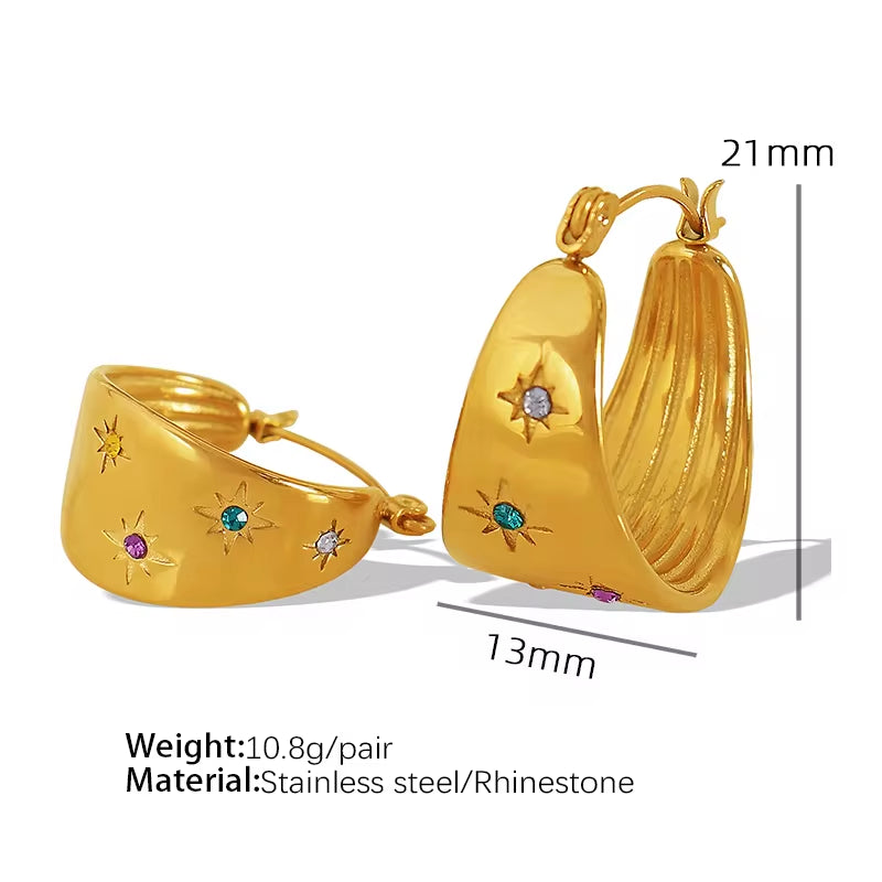 JEWELRY EH182 Premium Feeling Women'S Wide Piece Earrings 18K Gold Stainless Steel with Zirconia Octopus Earrings My Store