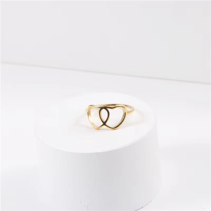 High End 18K PVD Gold Plated Double Heart Rings Stainless Steel Jewelry Women Gift My Store