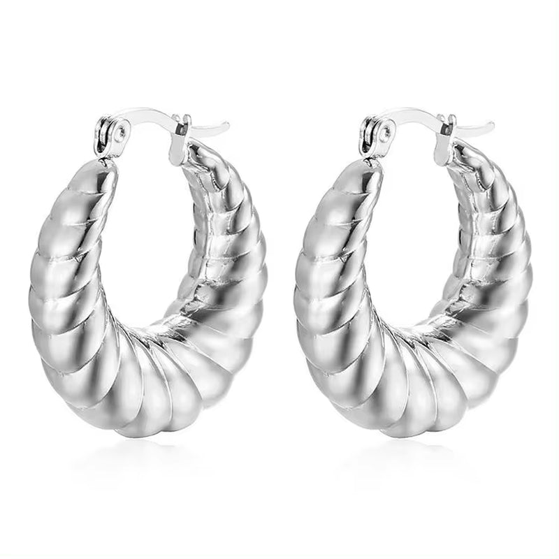 Wholesale Waterproof 18K PVD Stainless Steel Chunky Hollow Croissant Hoop Earring Statement Earring FJER0002 My Store