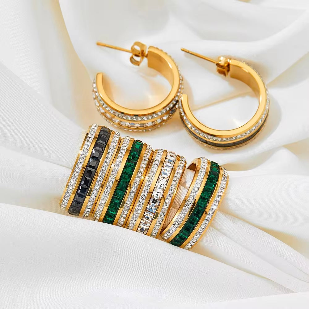 New Ins Designs Minimalist C Shape 18K Gold Plated Zircon Stainless Steel Stud Earrings for Women Jewelry My Store