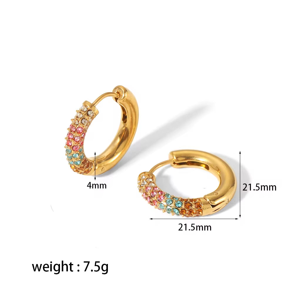 Non Tarnish 18K Gold Plated Simple Ins Micro Zirconia Pave Stainless Steel Huggie Earrings Trendy Jewelry FJE0139 My Store