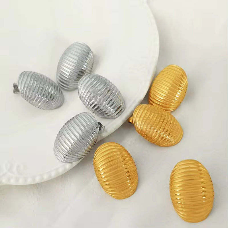 JEWELRY EH186 French Multi-Layer Pleated Openwork Textured Stainless Steel Earrings Tide My Store