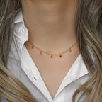 Waterproof Shining Dangle Colorful Diamond Cz Stainless Steel 18K Gold Rhinestone Choker Necklace My Store