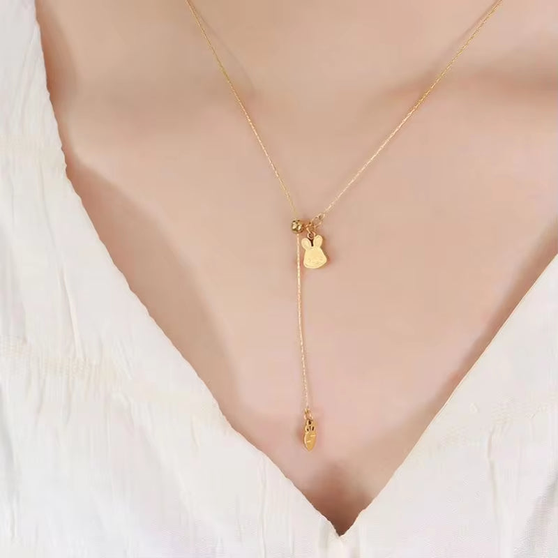 Korean Cute Cartoon Rabbit Carrot Pendant Stainless Steel 18K Gold Plated Women Necklace My Store