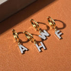 26 English Letters Diamond Earring Personalized Initial Earrings for Girls Brass Plated 18K Real Gold round Ear Clip Jewelry My Store