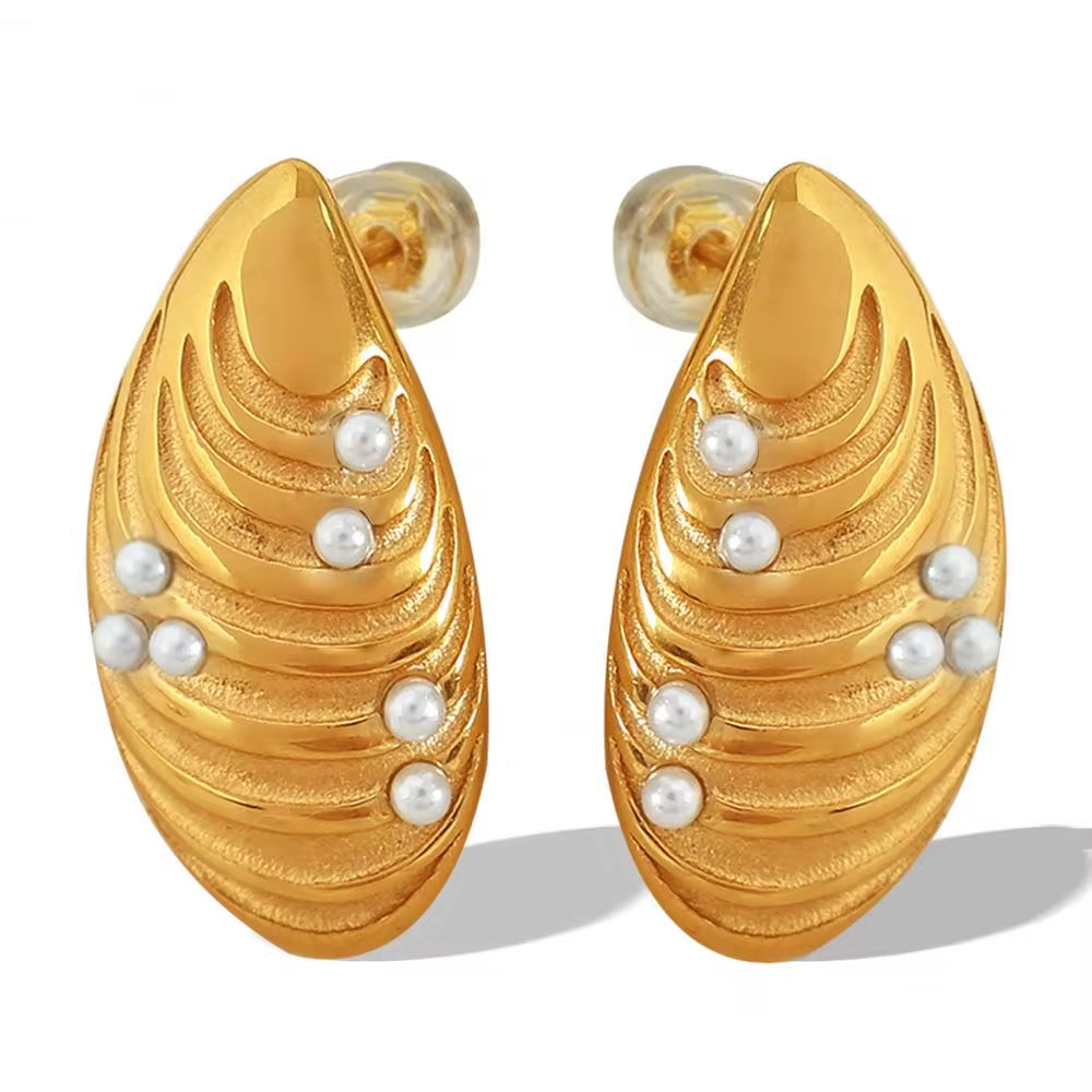 JEWELRY EH203 New Stainless Steel Shell Gum Bead Earrings 18K Gold Plated Fashion Earrings Jewelleryk Earrings Studs My Store