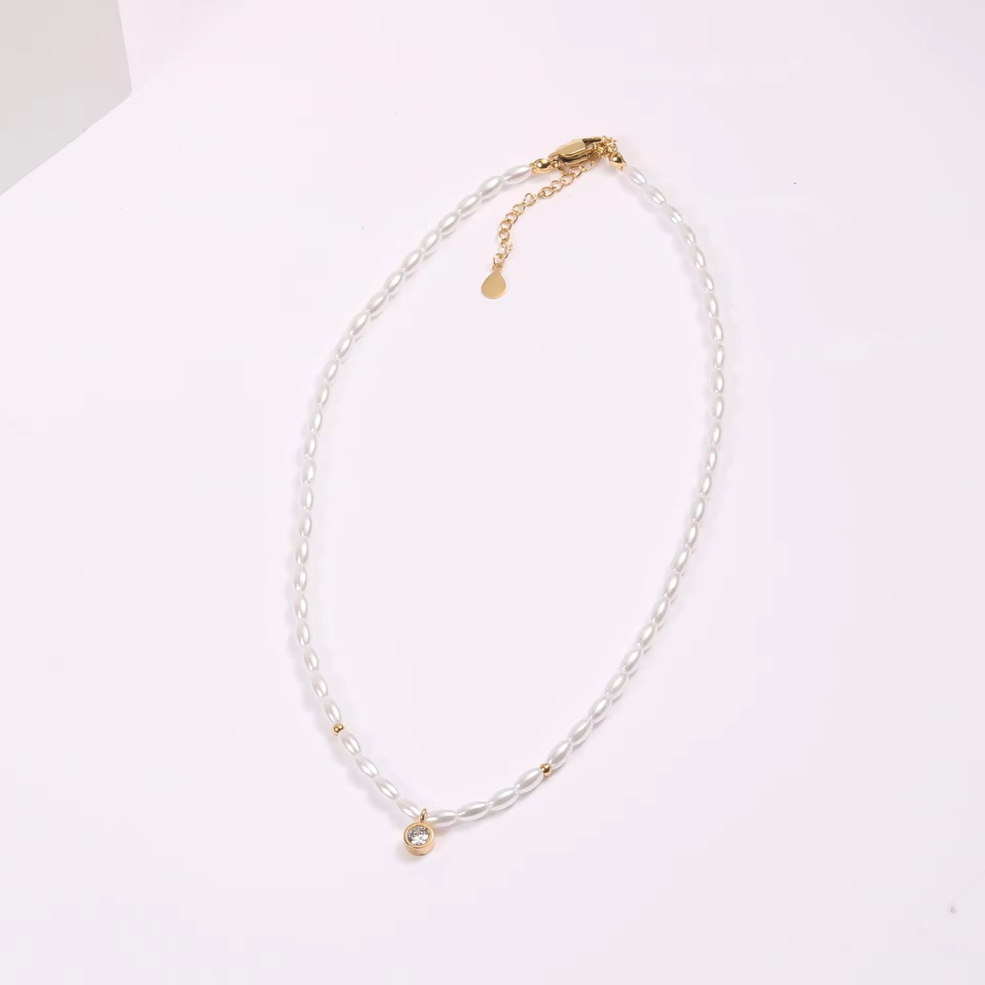 Waterproof Stainless Steel Seed Bead Choker Necklace Fashion Baroque Freshwater Pearl round Zircon Pendant Necklaces My Store