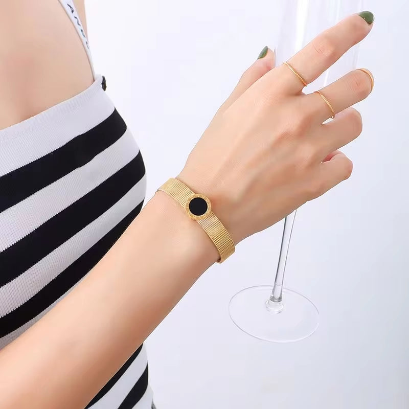 Newest Design Stainless Steel Watch Band Strap Wide Stainless Steel 18K Gold Numerals Wristband Bracelet My Store